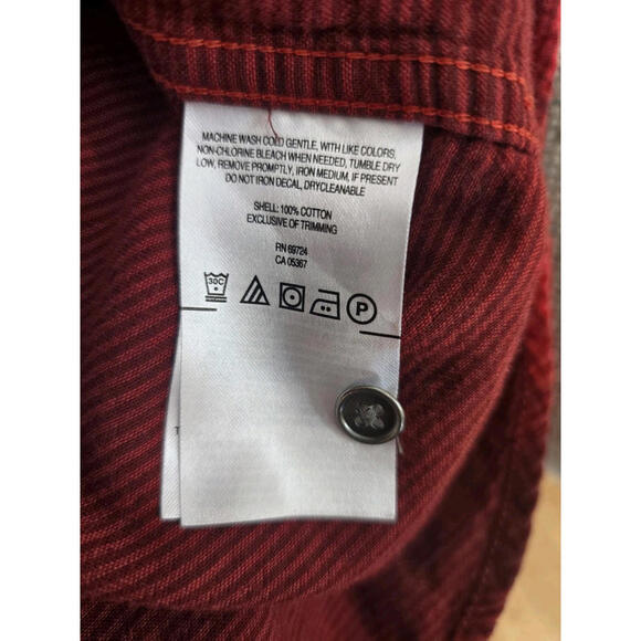 Columbia Times Two Plaid Hooded Women's Medium Deep Red Shirt Roll Tab Sleeves - Picture 9 of 9